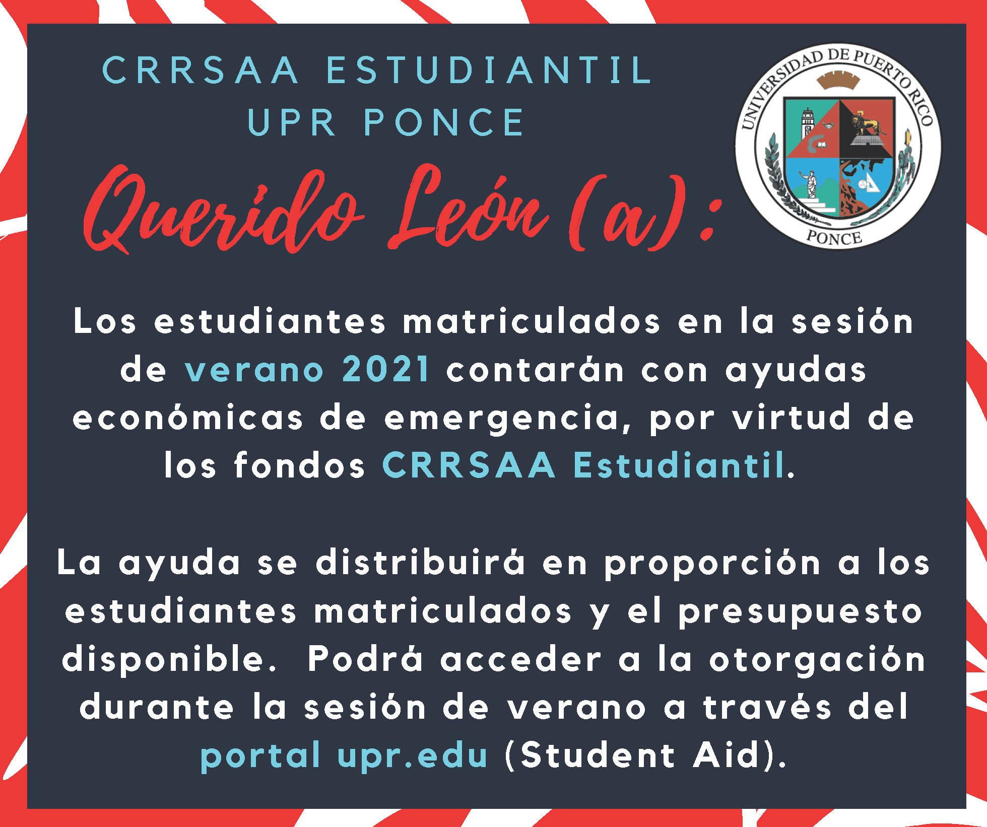 COMUNIDAD UNIVERSITARIA, info ayuda CRRSAA Estudiantil VERANO 2021, 14 junio 2021