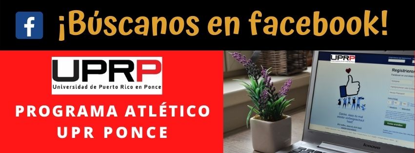 Imagen decorativa tipo banner o flyer donde promueve ir a la página del facebook del Programa Atletico.