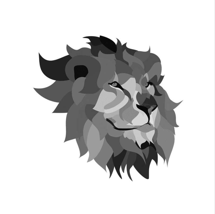 Imagen decorativa tipo dibujo en blanco y negro de la cara de un león adulto. Esta tiene como proposito ser sustituido por un anuncio real.