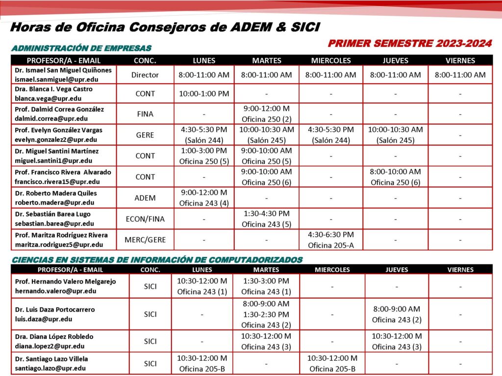 Horas de Oficina de Consejeros Académicos de ADEM & SICI