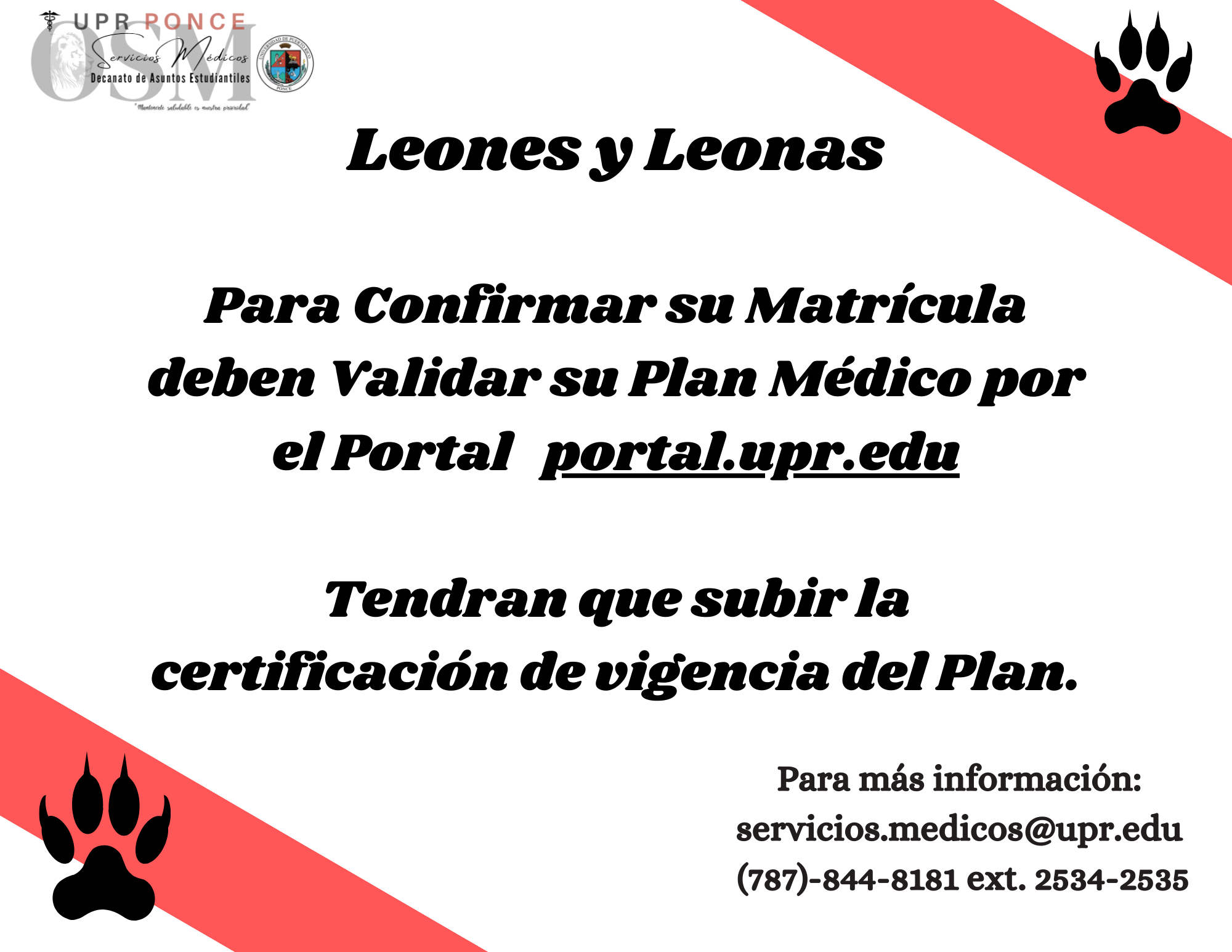 Comunicado Servicios Medicos sobre Plan Medico UPR.