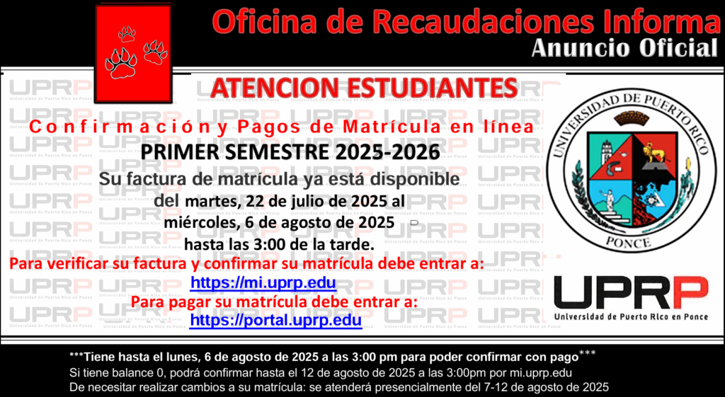 Instrucciones para Pagar y/o Confirmar Matrícula