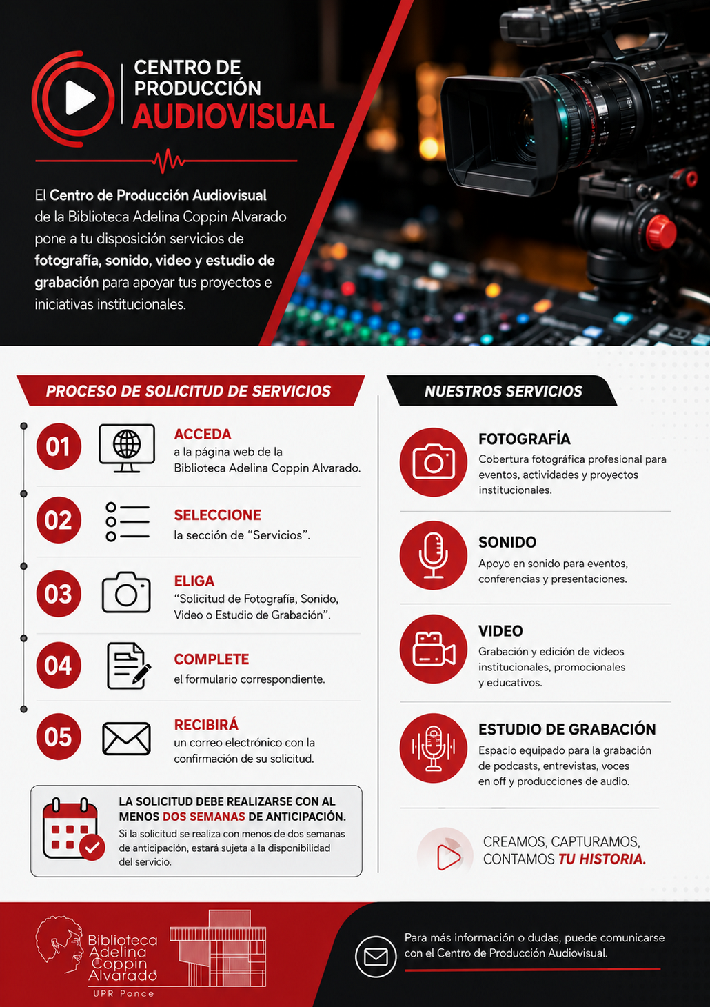 centro produccion audivisual biblioteca proceso solicitud servicios 2026 uprp