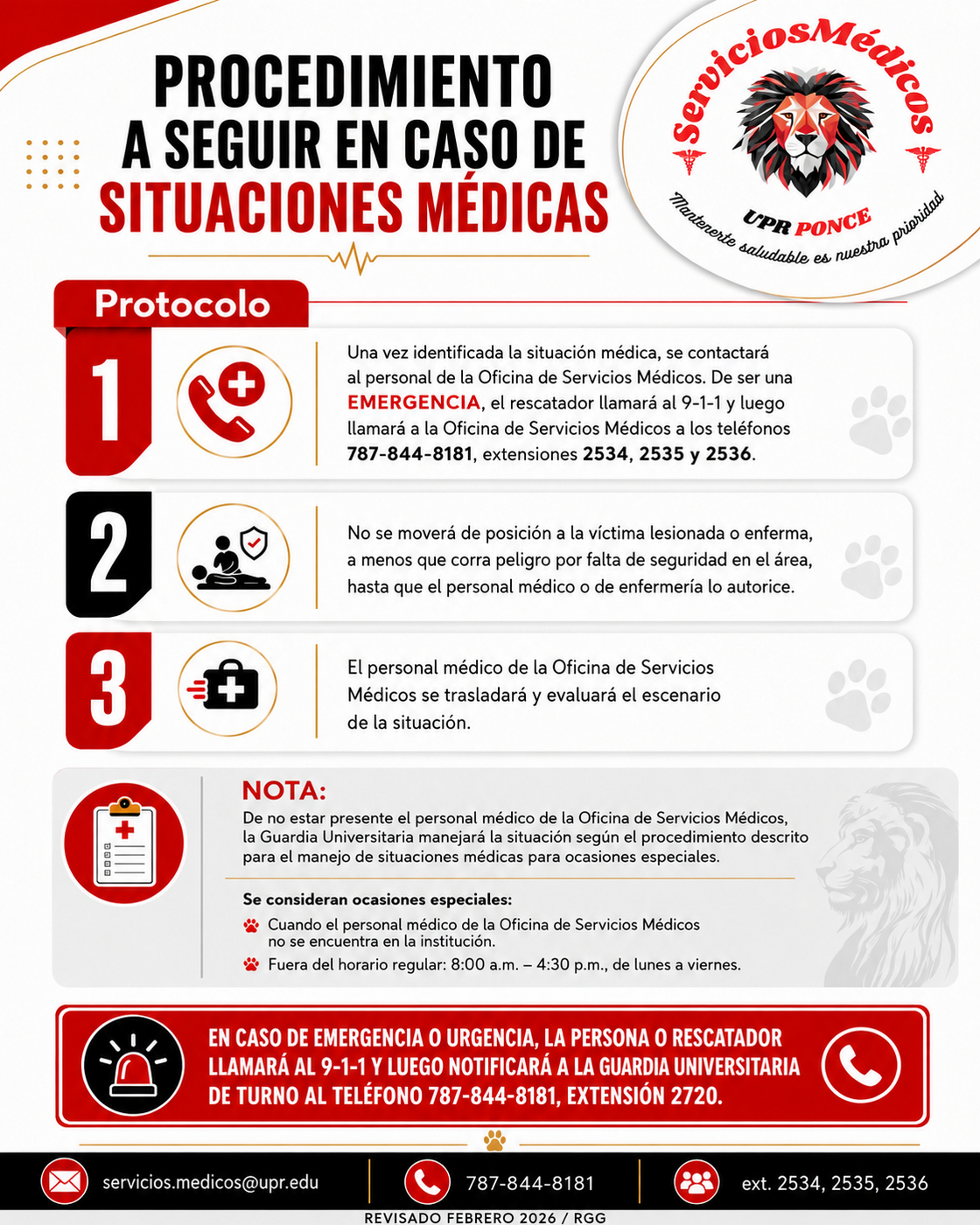 procedimiento seguir caso situaciones medicas 2026 uprp