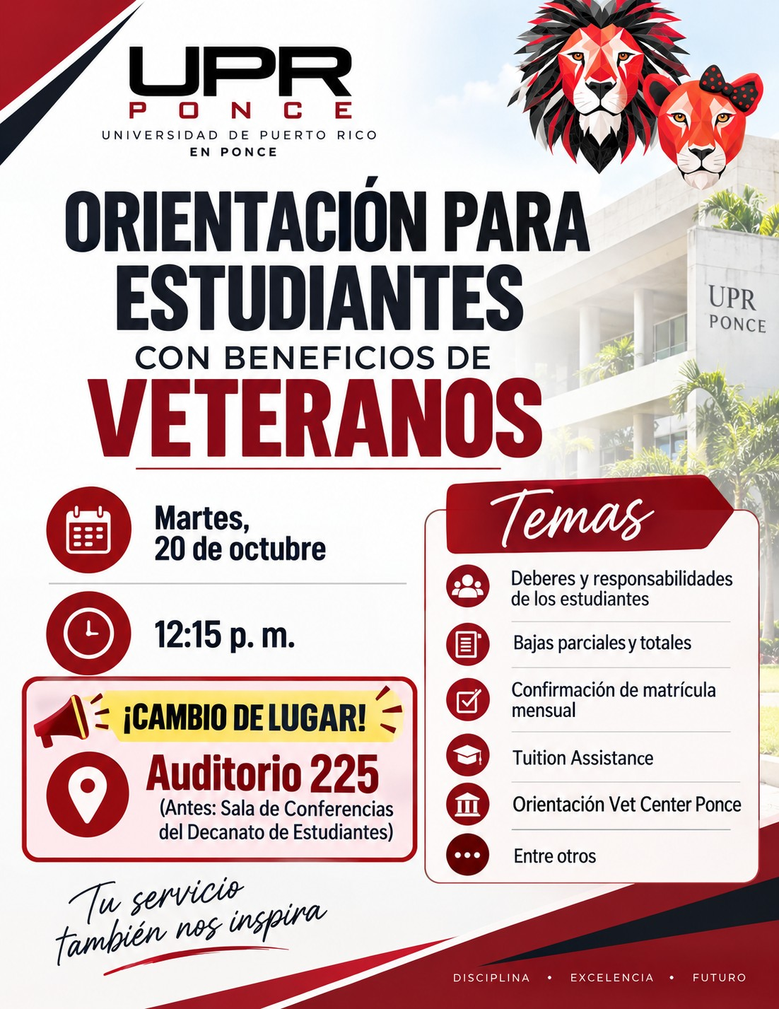 cambio de lugar - Orientacion para Ests. con Beneficios Veteranos 2026